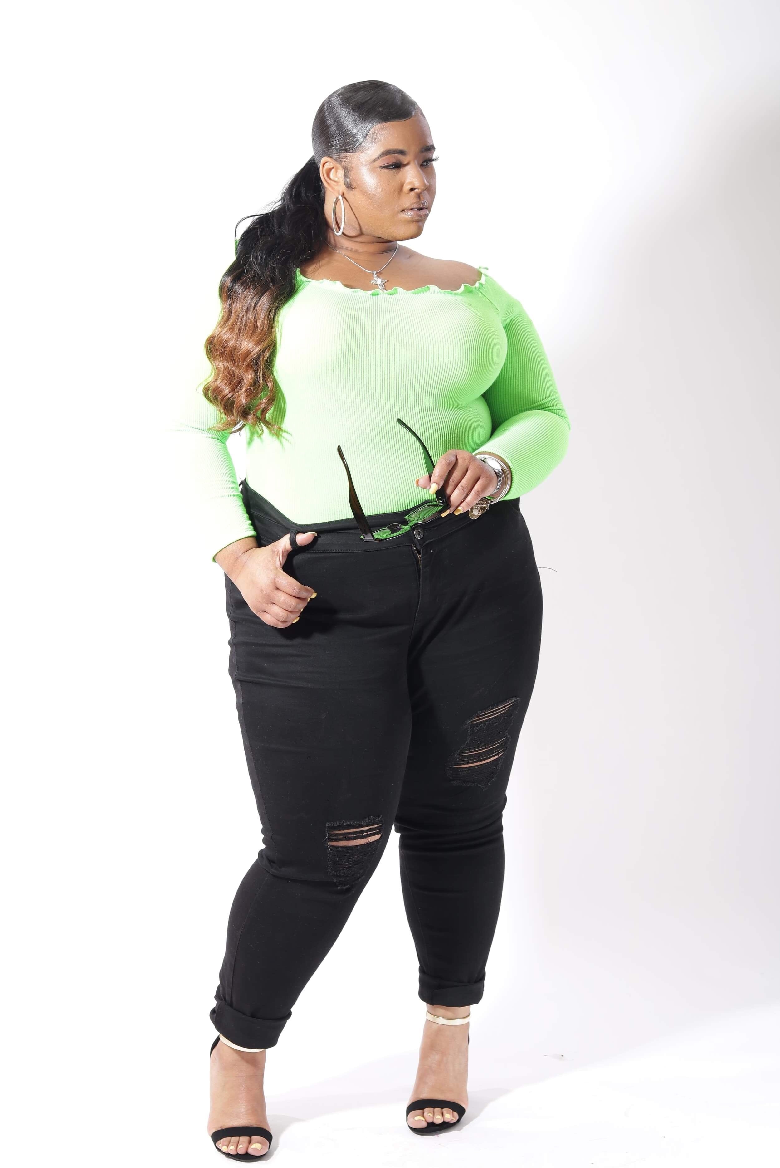 Neon Green Plus Size Bodysuit neon-green-plus-size-bodysuit Top 1X,2X,3X Curvy Collection