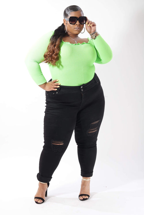 Neon Green Plus Size Bodysuit neon-green-plus-size-bodysuit Top 1X,2X,3X Curvy Collection